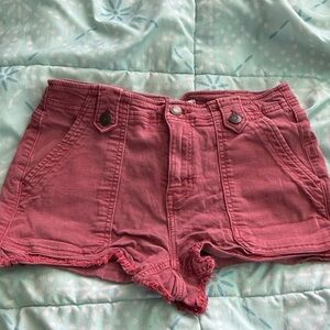 SO Faded Red High Rise Utility Jean Short (Size: 7/28W)